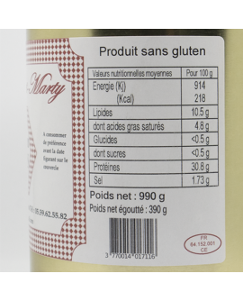 valeurs nutritionnelles confits de canard sans gluten